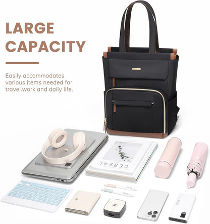 Convertible Laptop Backpack for Women Men Carry on Tote Backpack Teacher Bookbag for College Work Nurse Travel Leisure,16 Inch,Champagne Brown