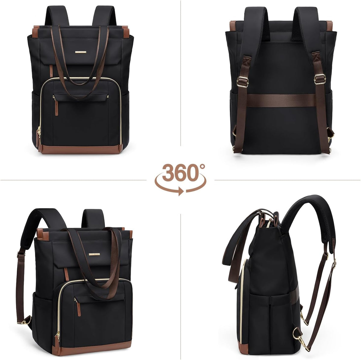 Convertible Laptop Backpack for Women Men Carry on Tote Backpack Teacher Bookbag for College Work Nurse Travel Leisure,16 Inch,Champagne Brown