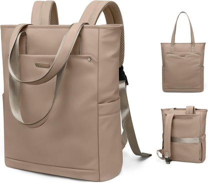 Convertible Laptop Backpack for Women Men Carry on Tote Backpack Teacher Bookbag for College Work Nurse Travel Leisure,16 Inch,Champagne Brown