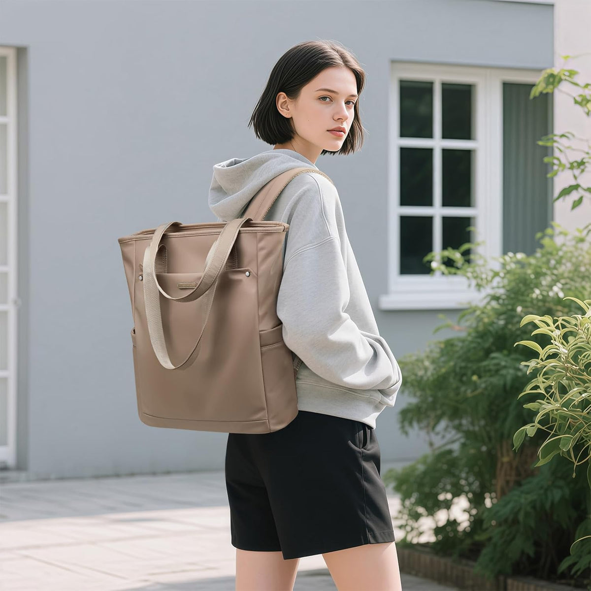 Convertible Laptop Backpack for Women Men Carry on Tote Backpack Teacher Bookbag for College Work Nurse Travel Leisure,16 Inch,Champagne Brown