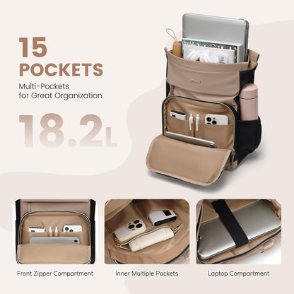 Convertible Laptop Backpack for Women Men Carry on Tote Backpack Teacher Bookbag for College Work Nurse Travel Leisure,16 Inch,Champagne Brown