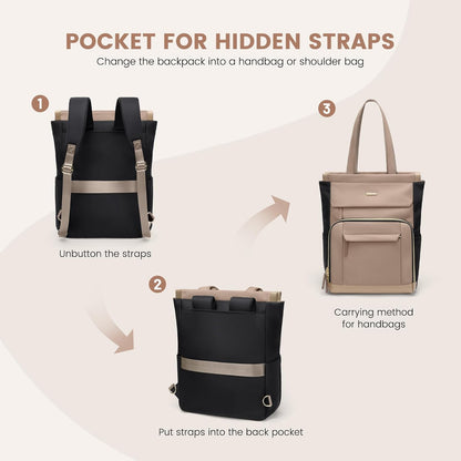 Convertible Laptop Backpack for Women Men Carry on Tote Backpack Teacher Bookbag for College Work Nurse Travel Leisure,16 Inch,Champagne Brown