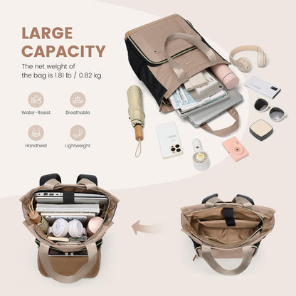 Convertible Laptop Backpack for Women Men Carry on Tote Backpack Teacher Bookbag for College Work Nurse Travel Leisure,16 Inch,Champagne Brown