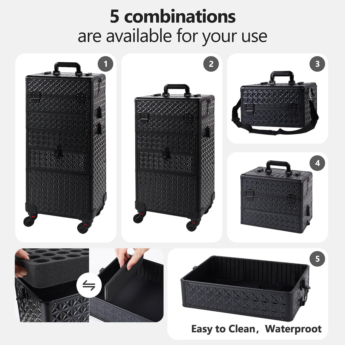 Makeup Train Case with Drawer, Rolling Makeup Case, Cosmetology Case on Wheels, Gift, Large Makeup Case Organizers, Professional for Salon Barber, Nail, Tattoo, Black Colourful