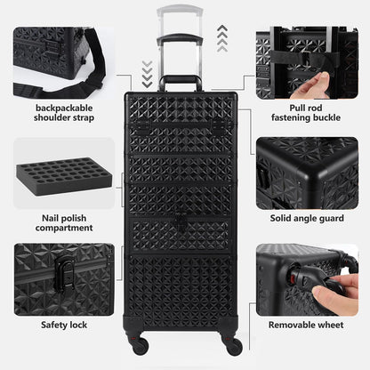 Makeup Train Case with Drawer, Rolling Makeup Case, Cosmetology Case on Wheels, Gift, Large Makeup Case Organizers, Professional for Salon Barber, Nail, Tattoo, Black Colourful