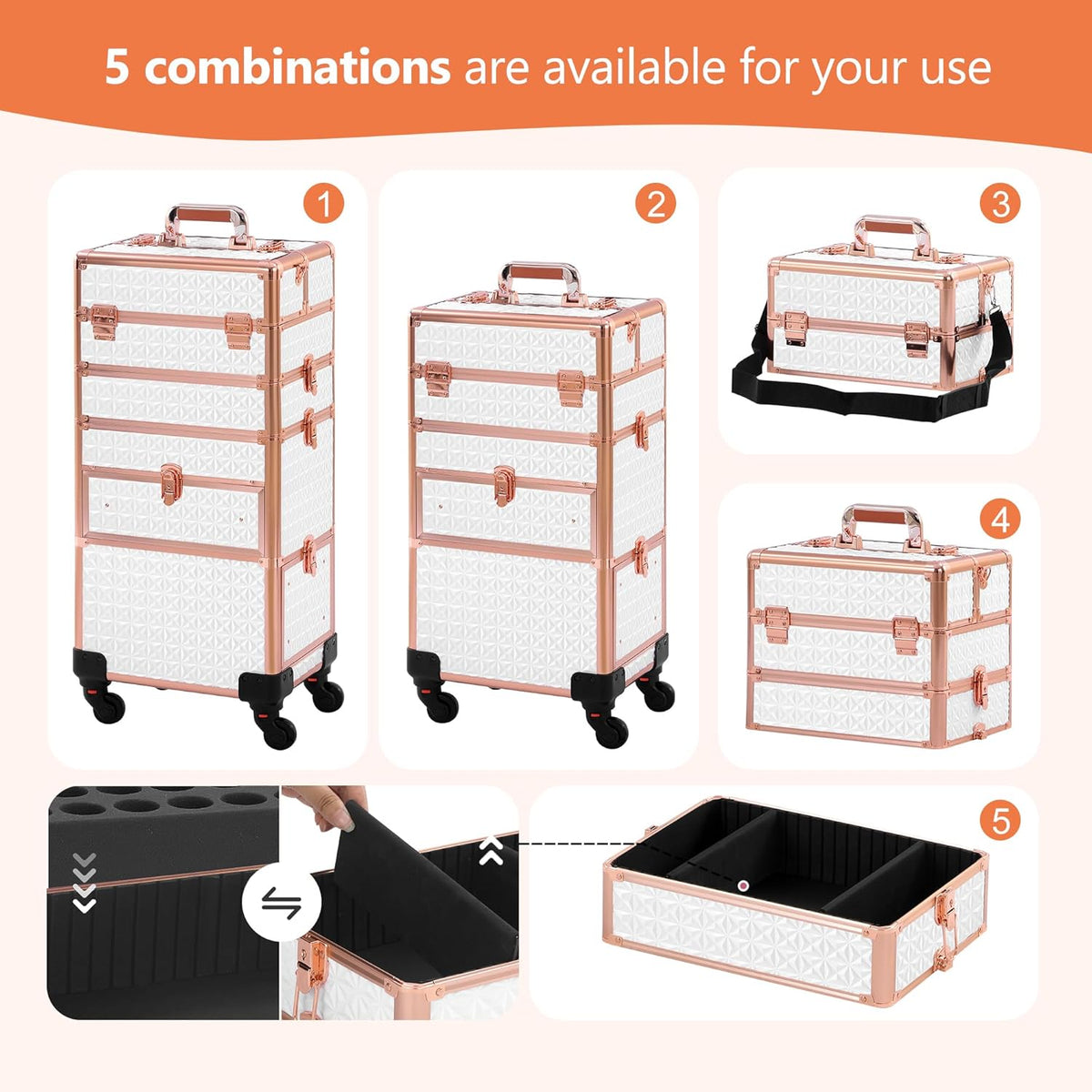Makeup Train Case with Drawer, Rolling Makeup Case, Cosmetology Case on Wheels, Gift, Large Makeup Case Organizers, Professional for Salon Barber, Nail, Tattoo, Black Colourful