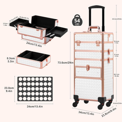 Makeup Train Case with Drawer, Rolling Makeup Case, Cosmetology Case on Wheels, Gift, Large Makeup Case Organizers, Professional for Salon Barber, Nail, Tattoo, Black Colourful