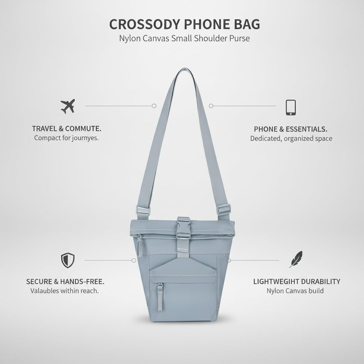 Travelers Crossbody Phone Bag Nylon Canvas Shoulder Purse for Hands-Free Essentials