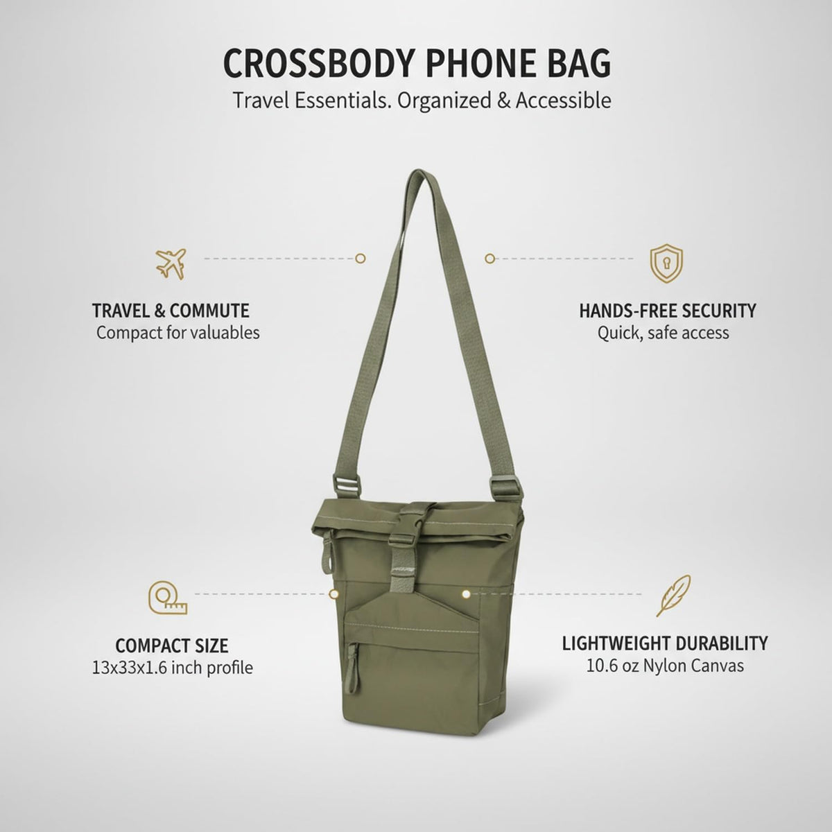 Travelers Crossbody Phone Bag Nylon Canvas Shoulder Purse for Hands-Free Essentials
