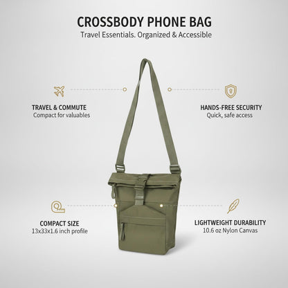 Travelers Crossbody Phone Bag Nylon Canvas Shoulder Purse for Hands-Free Essentials