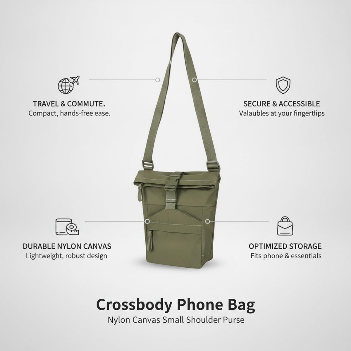 Travelers Crossbody Phone Bag Nylon Canvas Shoulder Purse for Hands-Free Essentials