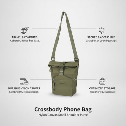 Travelers Crossbody Phone Bag Nylon Canvas Shoulder Purse for Hands-Free Essentials