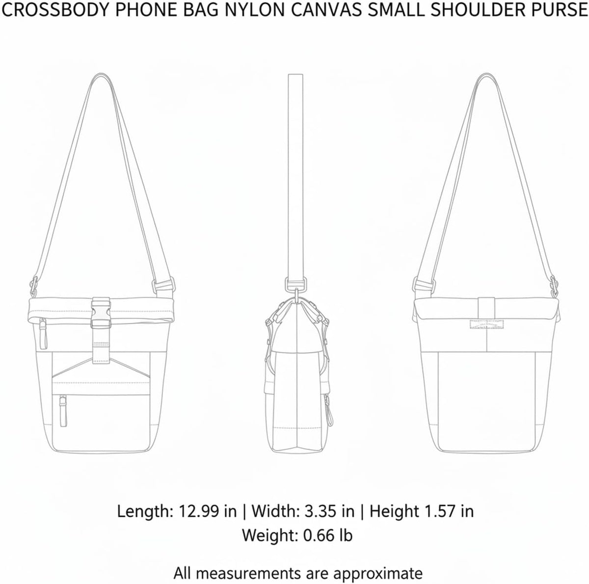 Travelers Crossbody Phone Bag Nylon Canvas Shoulder Purse for Hands-Free Essentials