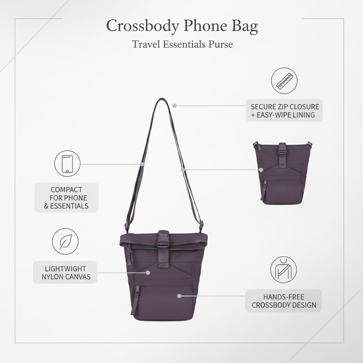 Travelers Crossbody Phone Bag Nylon Canvas Shoulder Purse for Hands-Free Essentials