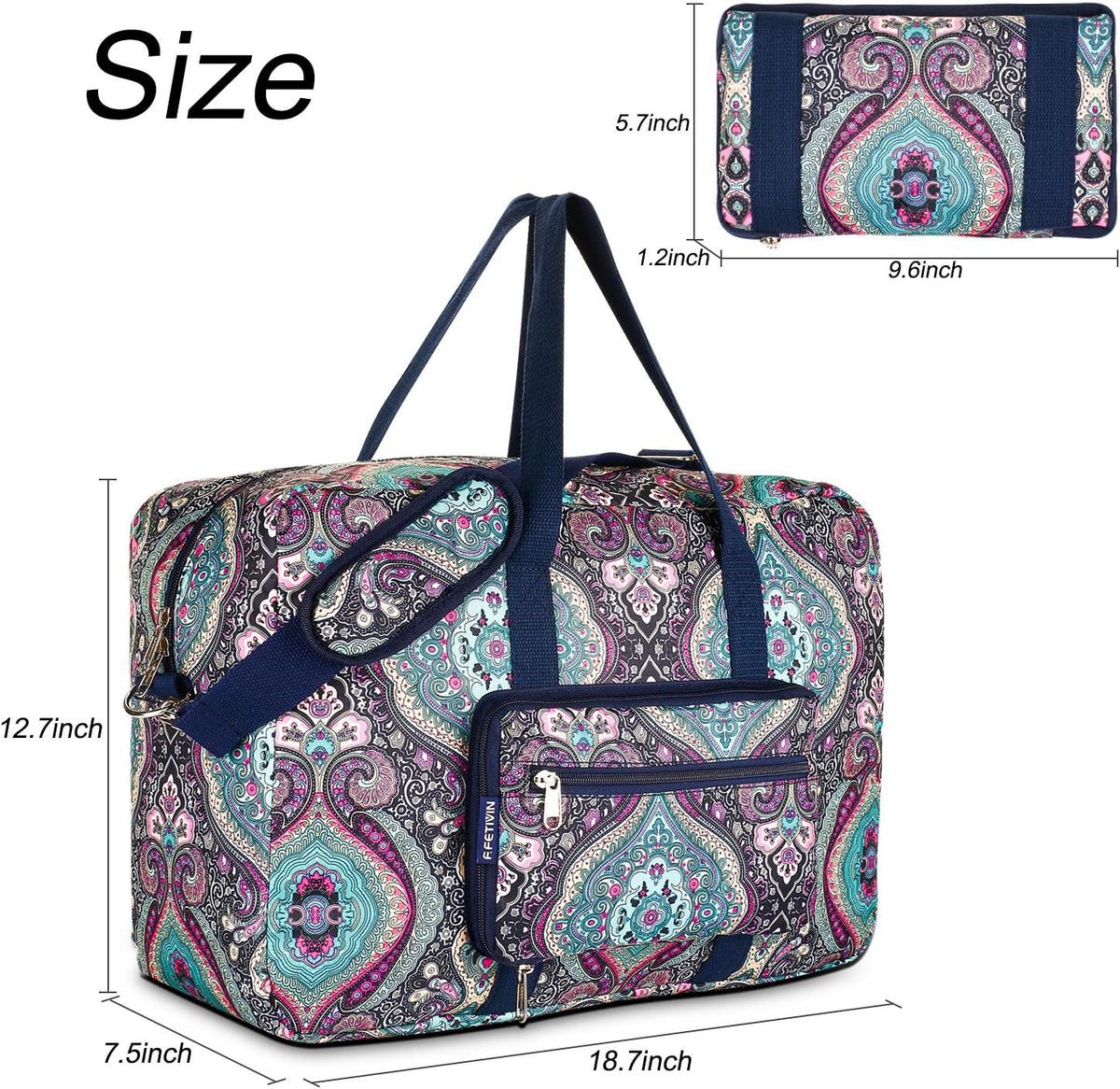 Travel Foldable Waterproof Duffel Bag - Lightweight Carry on Luggage Tote Duffel Bag(Black Floral)
