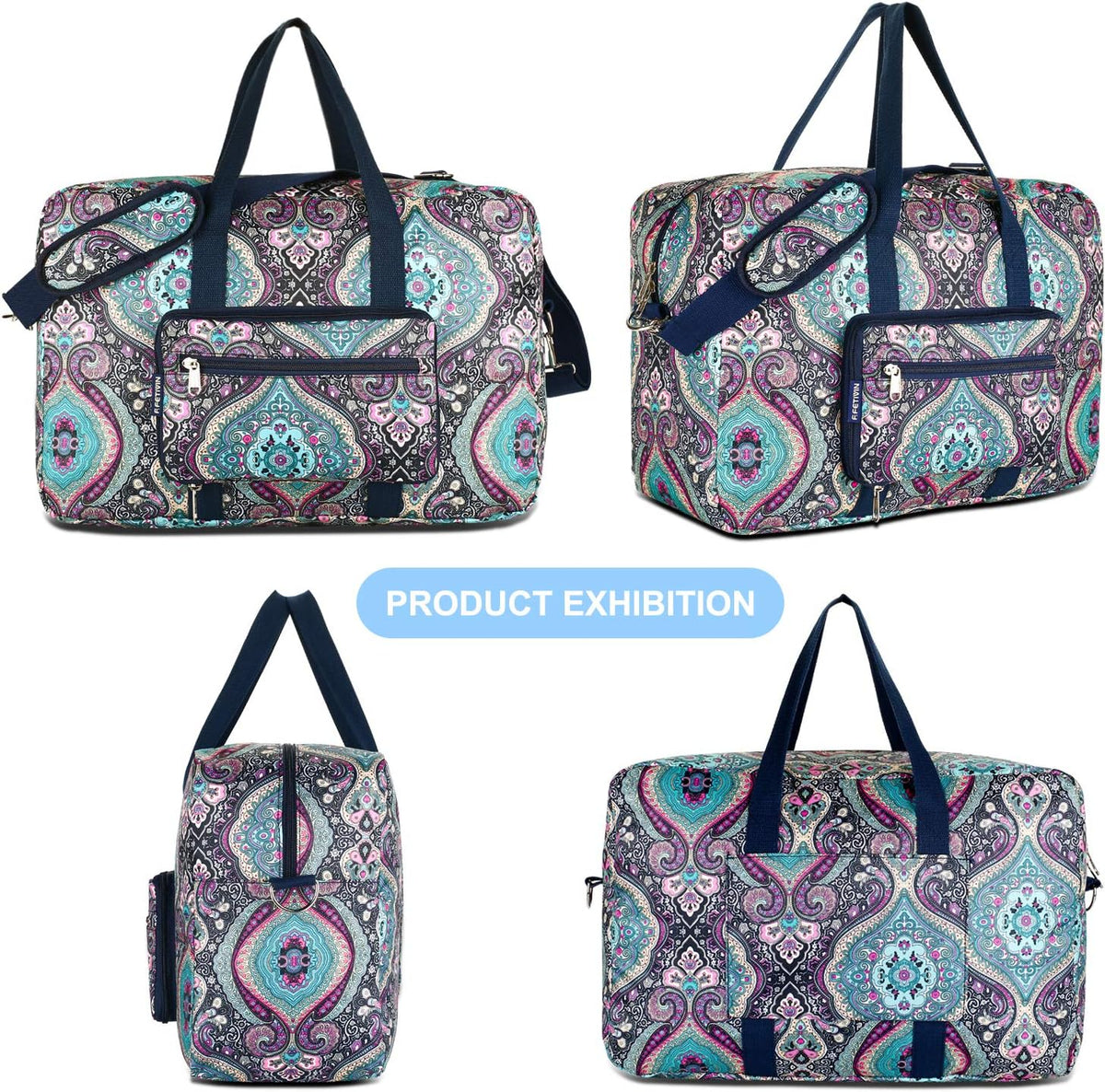 Travel Foldable Waterproof Duffel Bag - Lightweight Carry on Luggage Tote Duffel Bag(Black Floral)