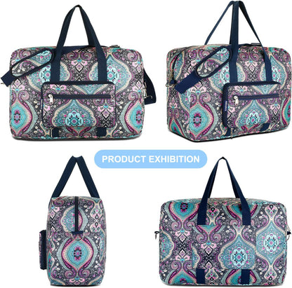 Travel Foldable Waterproof Duffel Bag - Lightweight Carry on Luggage Tote Duffel Bag(Black Floral)