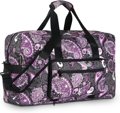 Travel Foldable Waterproof Duffel Bag - Lightweight Carry on Luggage Tote Duffel Bag(Black Floral)