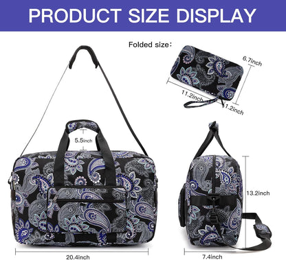 Travel Foldable Waterproof Duffel Bag - Lightweight Carry on Luggage Tote Duffel Bag(Black Floral)