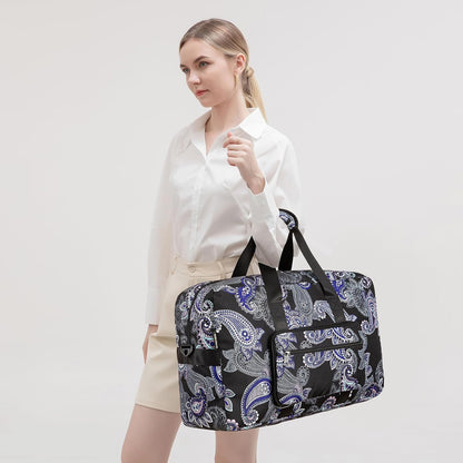 Travel Foldable Waterproof Duffel Bag - Lightweight Carry on Luggage Tote Duffel Bag(Black Floral)