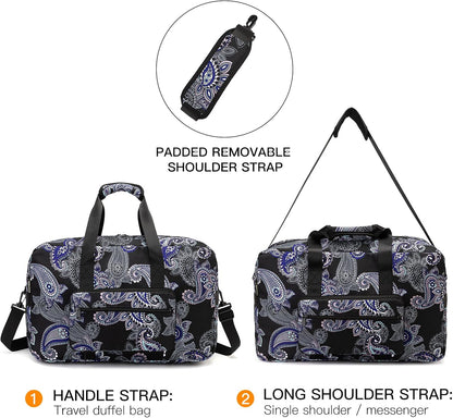 Travel Foldable Waterproof Duffel Bag - Lightweight Carry on Luggage Tote Duffel Bag(Black Floral)
