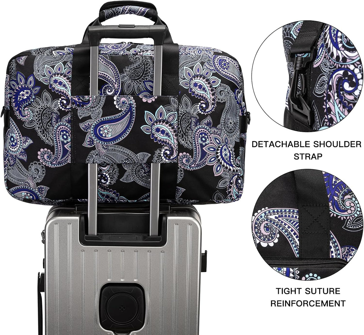 Travel Foldable Waterproof Duffel Bag - Lightweight Carry on Luggage Tote Duffel Bag(Black Floral)