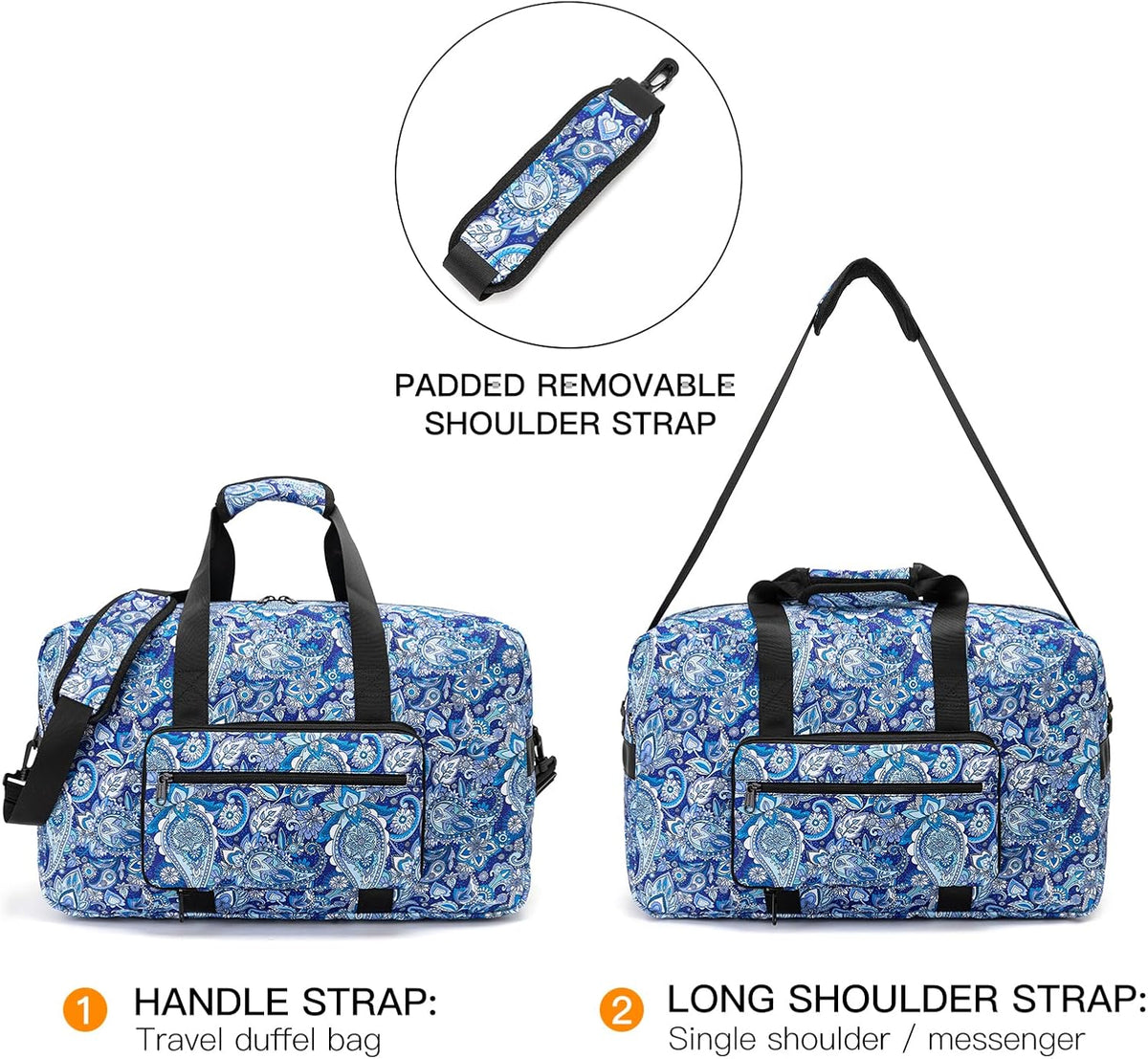 Travel Foldable Waterproof Duffel Bag - Lightweight Carry on Luggage Tote Duffel Bag(Black Floral)
