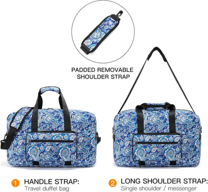 Travel Foldable Waterproof Duffel Bag - Lightweight Carry on Luggage Tote Duffel Bag(Black Floral)