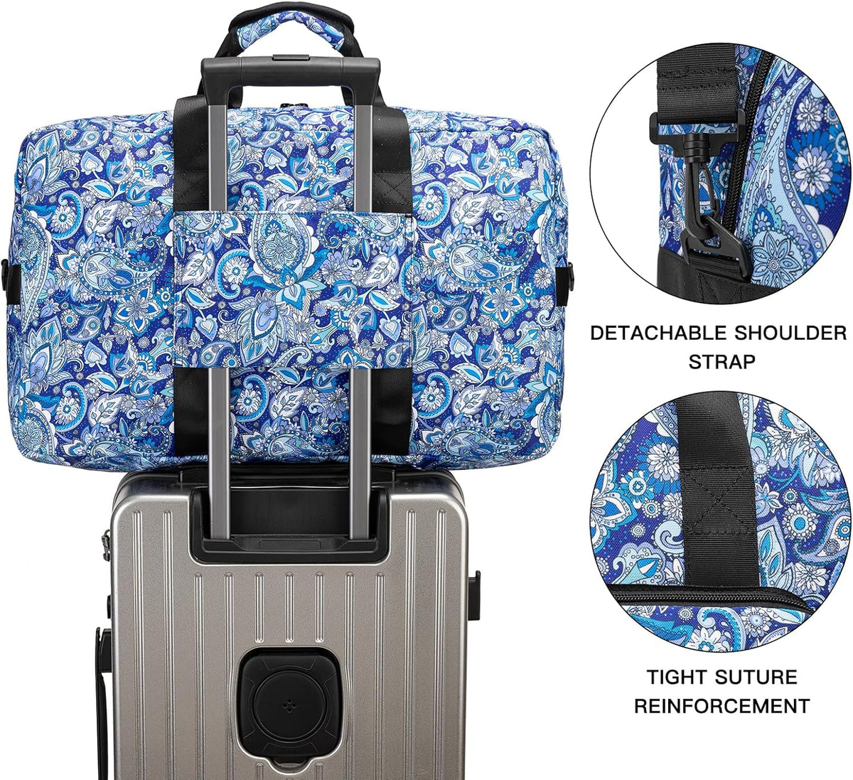 Travel Foldable Waterproof Duffel Bag - Lightweight Carry on Luggage Tote Duffel Bag(Black Floral)