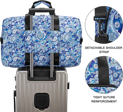 Travel Foldable Waterproof Duffel Bag - Lightweight Carry on Luggage Tote Duffel Bag(Black Floral)