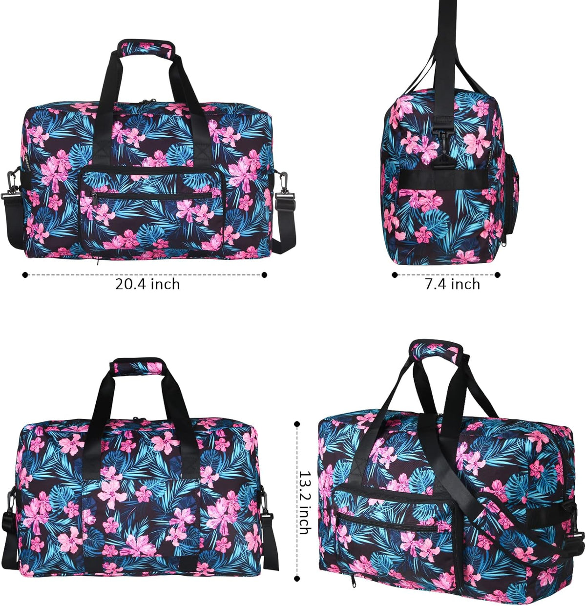 Travel Foldable Waterproof Duffel Bag - Lightweight Carry on Luggage Tote Duffel Bag(Black Floral)