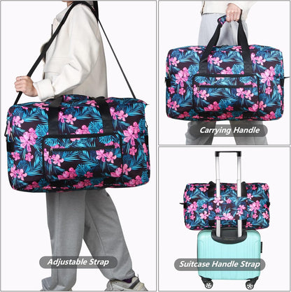Travel Foldable Waterproof Duffel Bag - Lightweight Carry on Luggage Tote Duffel Bag(Black Floral)