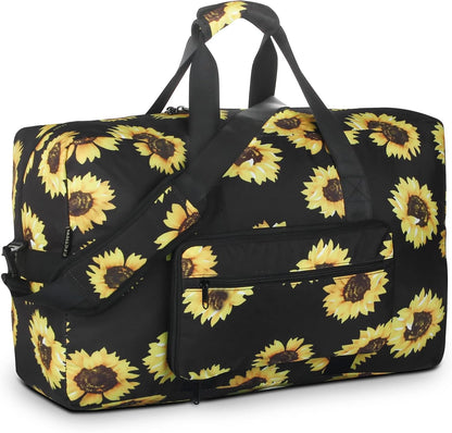 Travel Foldable Waterproof Duffel Bag - Lightweight Carry on Luggage Tote Duffel Bag(Black Floral)