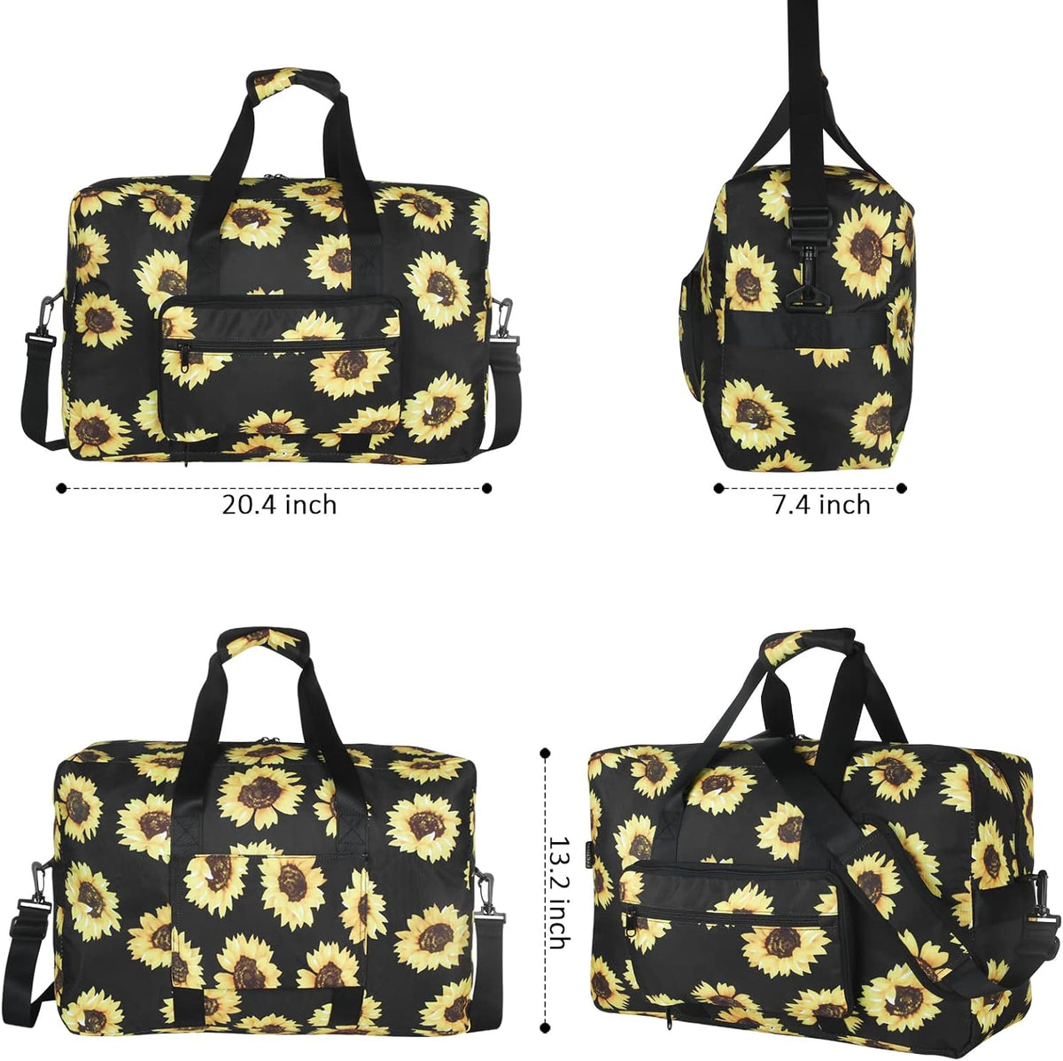 Travel Foldable Waterproof Duffel Bag - Lightweight Carry on Luggage Tote Duffel Bag(Black Floral)