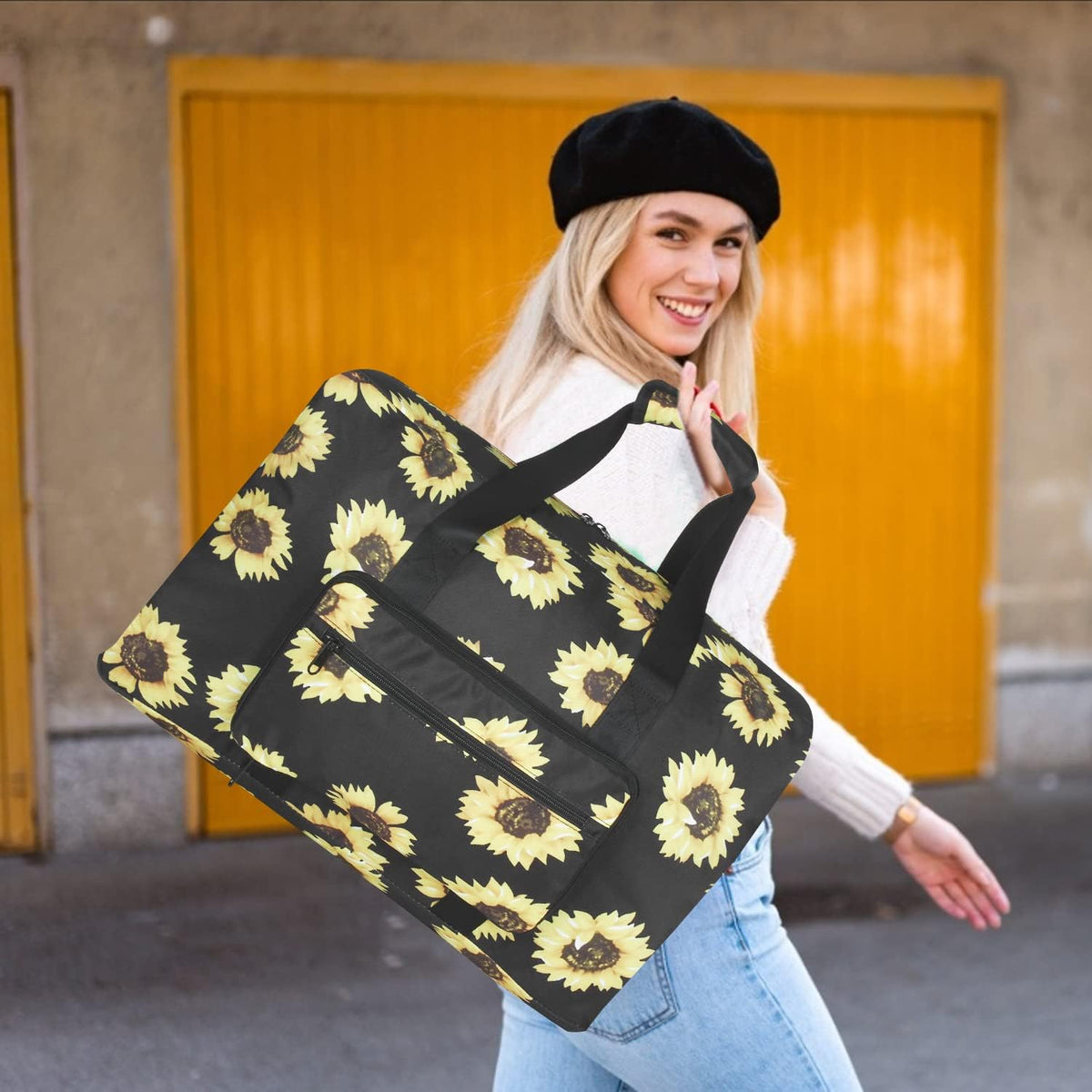 Travel Foldable Waterproof Duffel Bag - Lightweight Carry on Luggage Tote Duffel Bag(Black Floral)