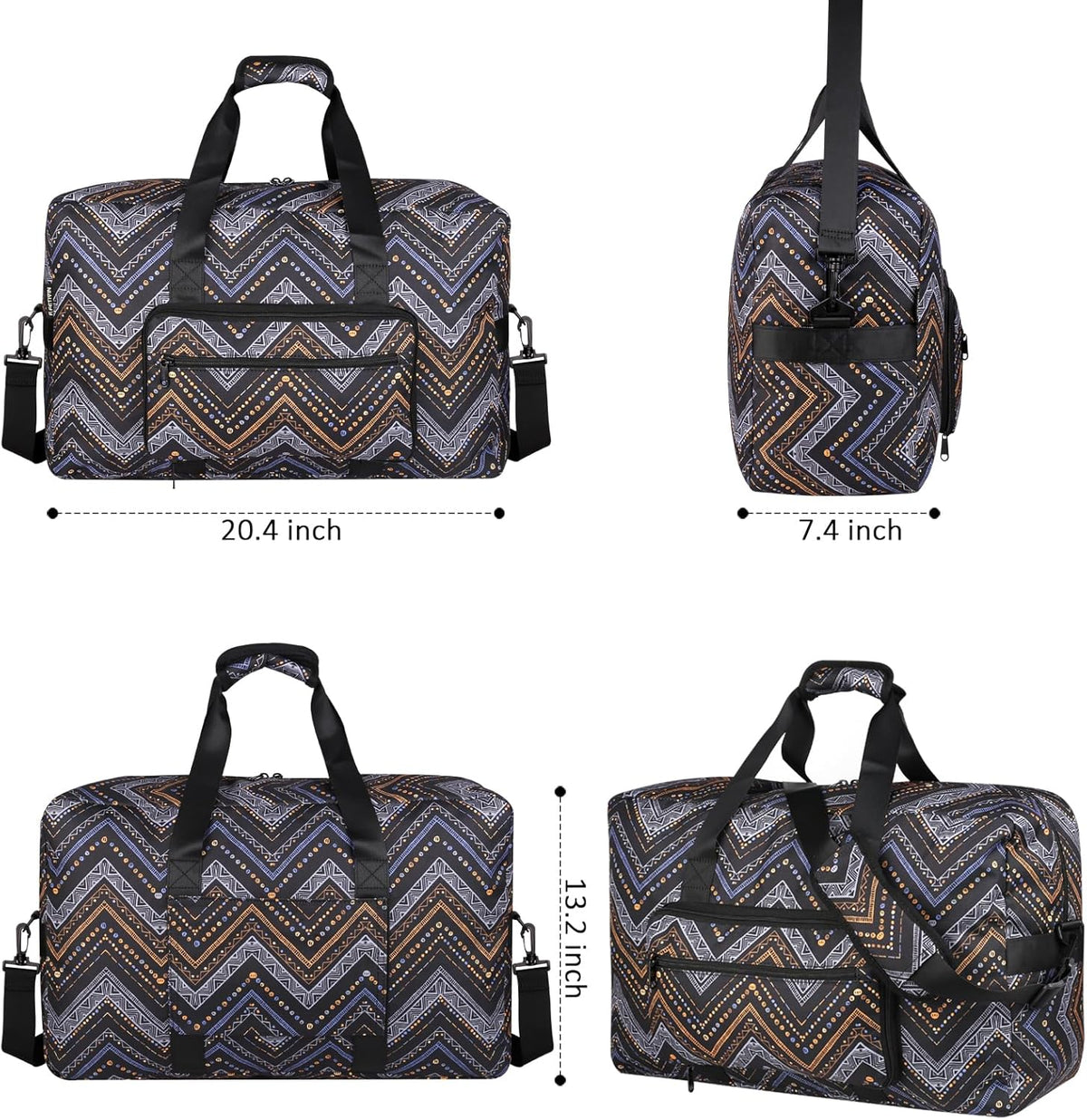 Travel Foldable Waterproof Duffel Bag - Lightweight Carry on Luggage Tote Duffel Bag(Black Floral)