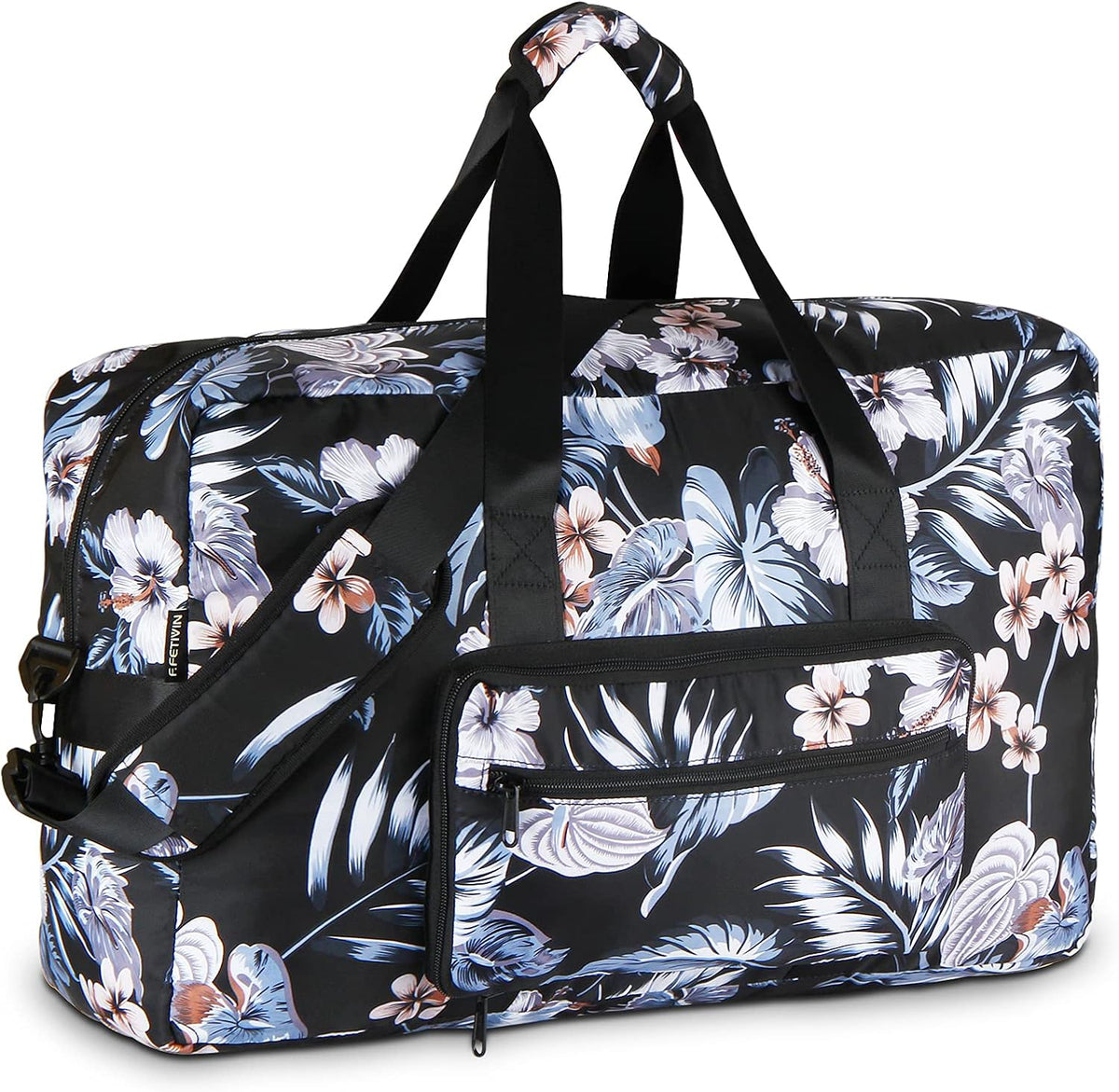Travel Foldable Waterproof Duffel Bag - Lightweight Carry on Luggage Tote Duffel Bag(Black Floral)