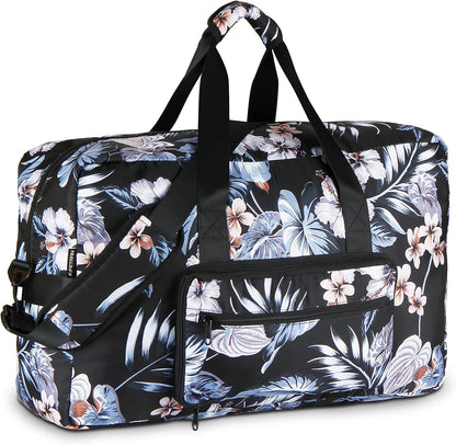 Travel Foldable Waterproof Duffel Bag - Lightweight Carry on Luggage Tote Duffel Bag(Black Floral)