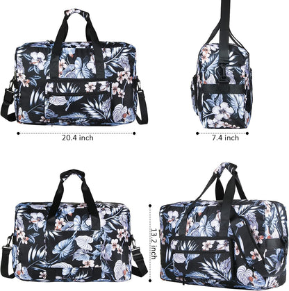 Travel Foldable Waterproof Duffel Bag - Lightweight Carry on Luggage Tote Duffel Bag(Black Floral)