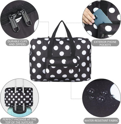 Travel Foldable Waterproof Duffel Bag - Lightweight Carry on Luggage Tote Duffel Bag(Black Floral)