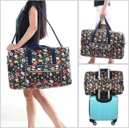 Travel Foldable Waterproof Duffel Bag - Lightweight Carry on Luggage Tote Duffel Bag(Black Floral)