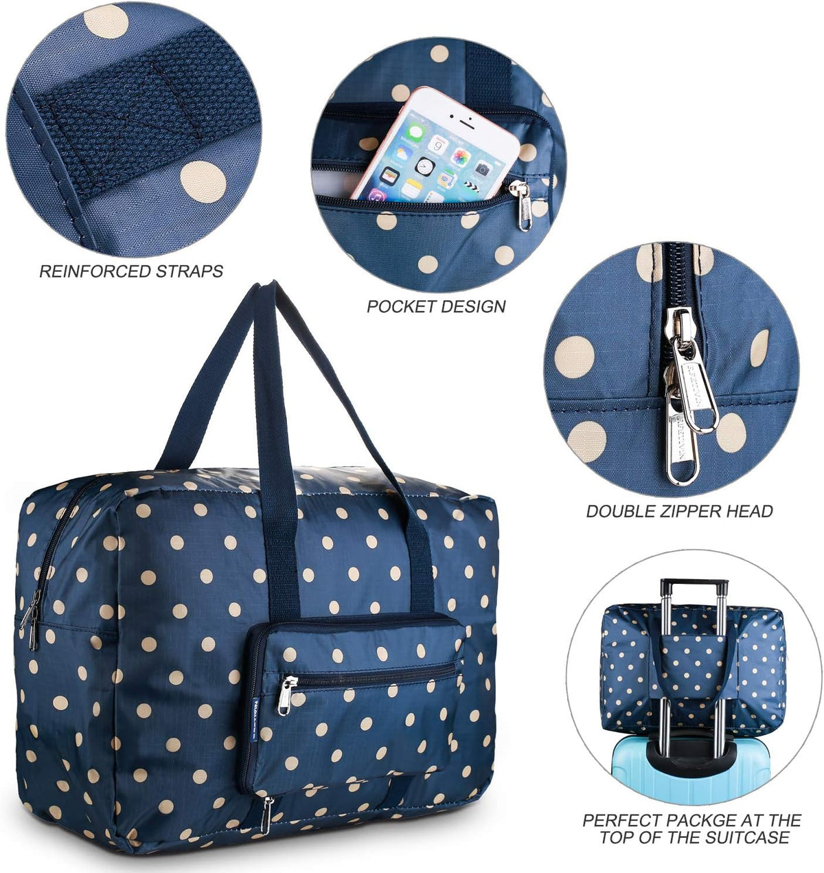 Travel Foldable Waterproof Duffel Bag - Lightweight Carry on Luggage Tote Duffel Bag(Black Floral)