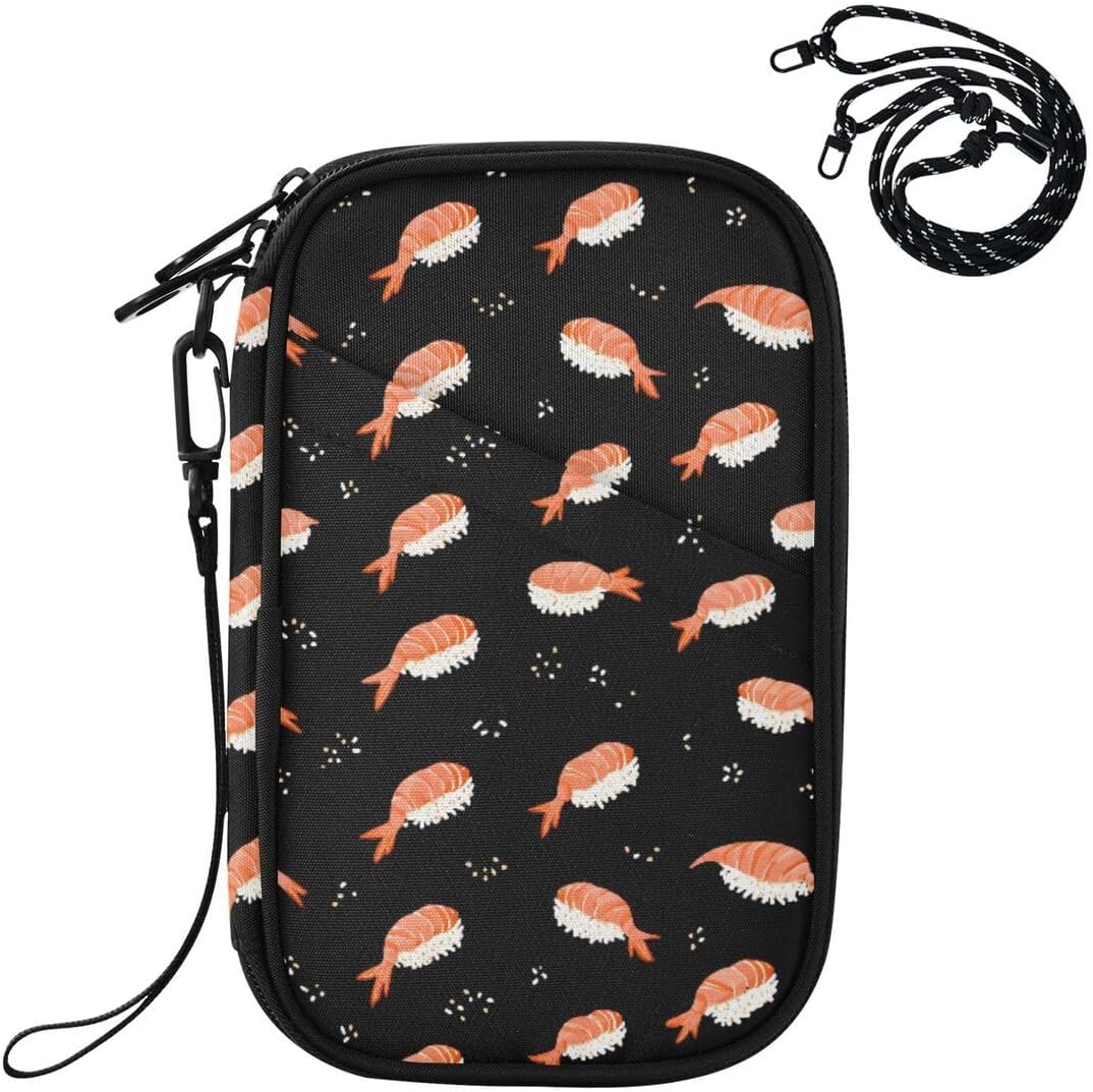 Shrimp Sushi Black Passport Holder Family Passport Wallet | for Women Men Rfid Blocking Passport Holders Bag Travel Document Organizer with Zipper