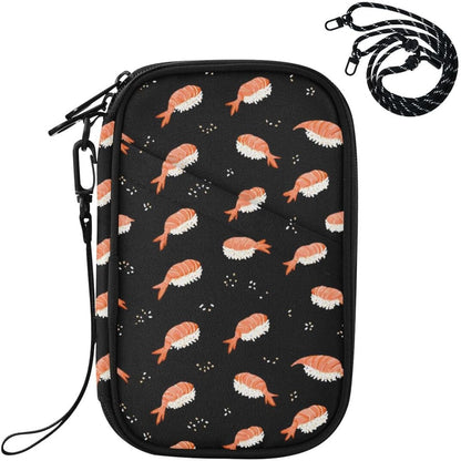 Shrimp Sushi Black Passport Holder Family Passport Wallet | for Women Men Rfid Blocking Passport Holders Bag Travel Document Organizer with Zipper