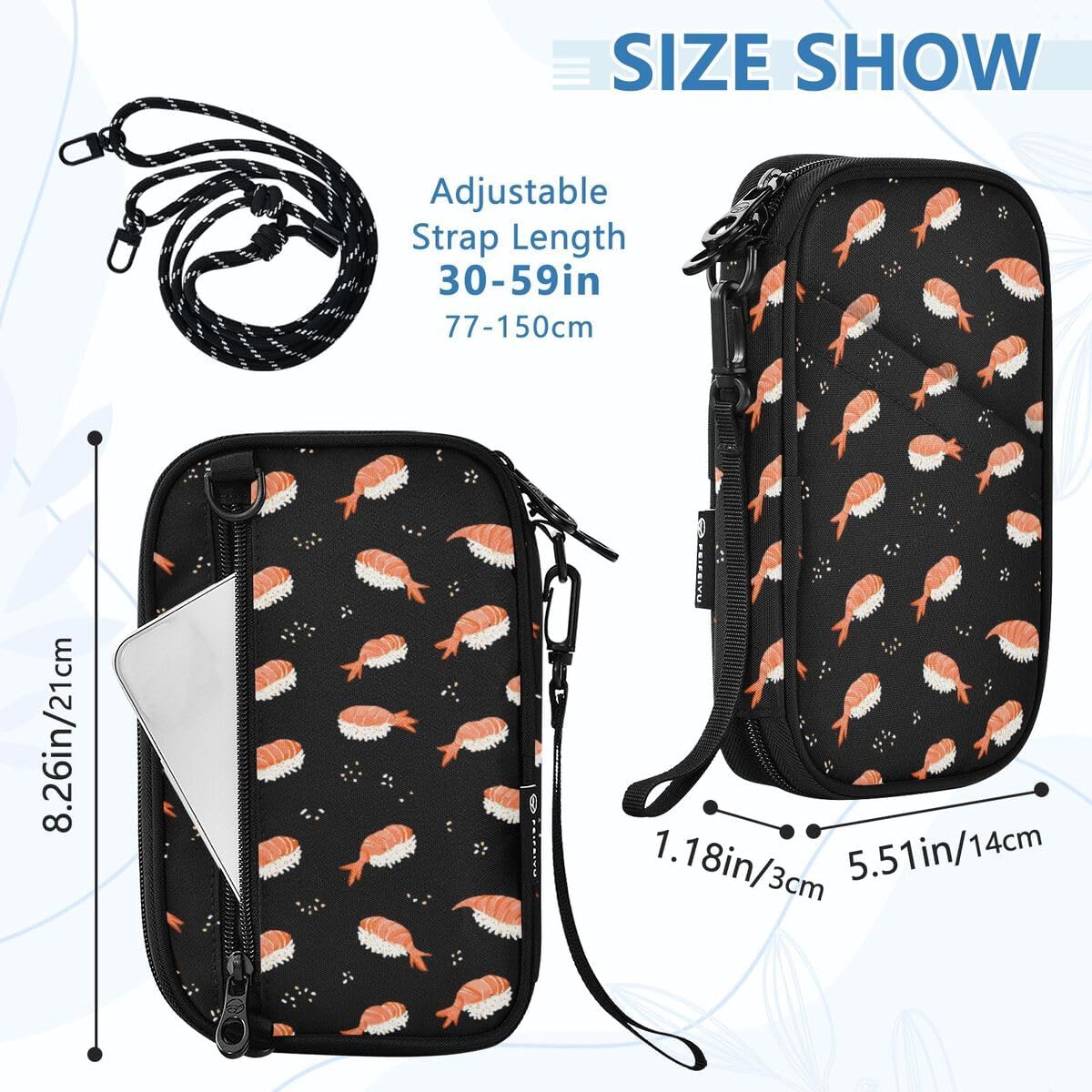 Shrimp Sushi Black Passport Holder Family Passport Wallet | for Women Men Rfid Blocking Passport Holders Bag Travel Document Organizer with Zipper