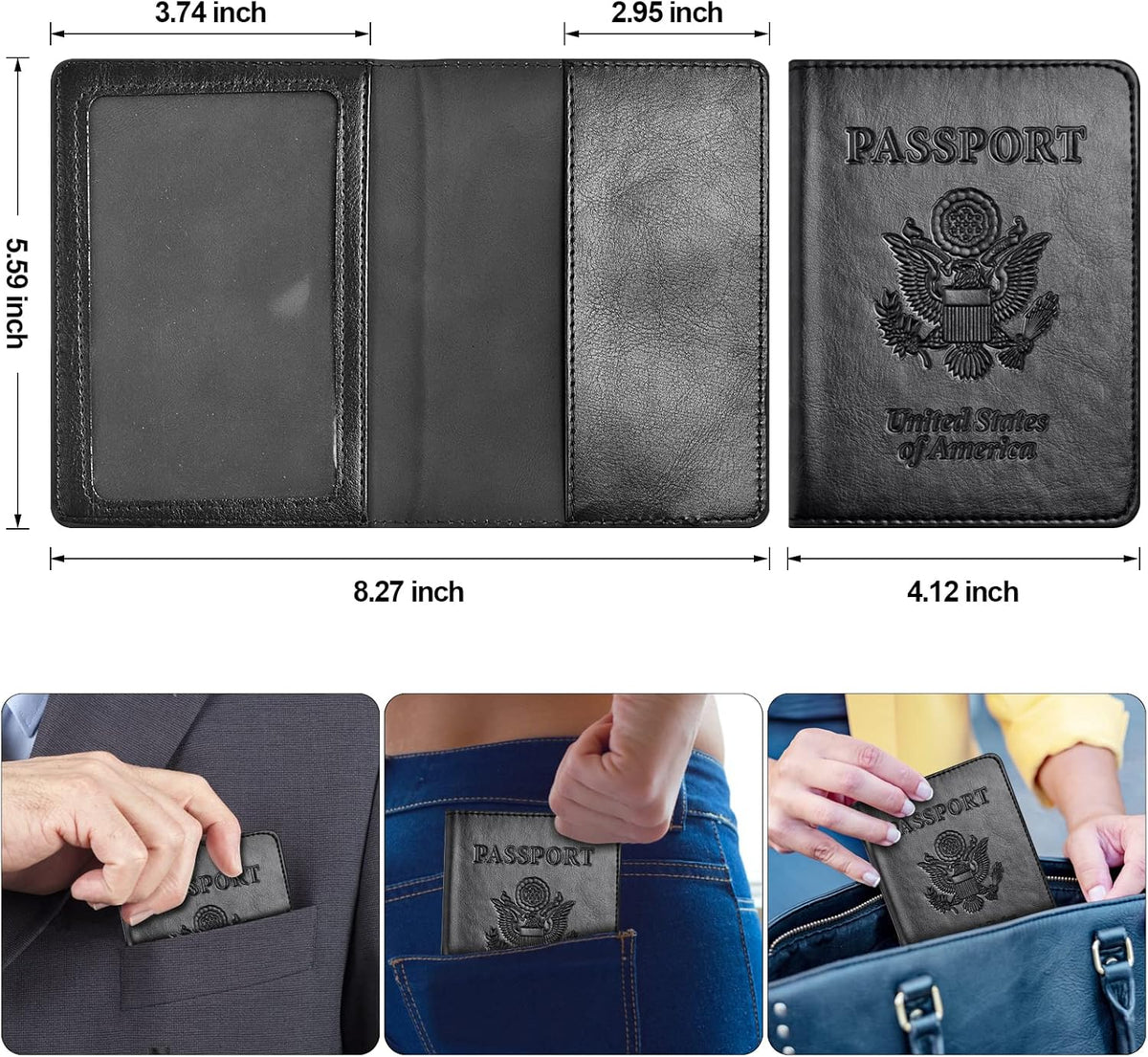 Eoehro Passport Holder for Travel Essentials, Passport Wallet Cover Case for Travel Must Haves Accessories,Passport Book Holders for Women and Men(black)