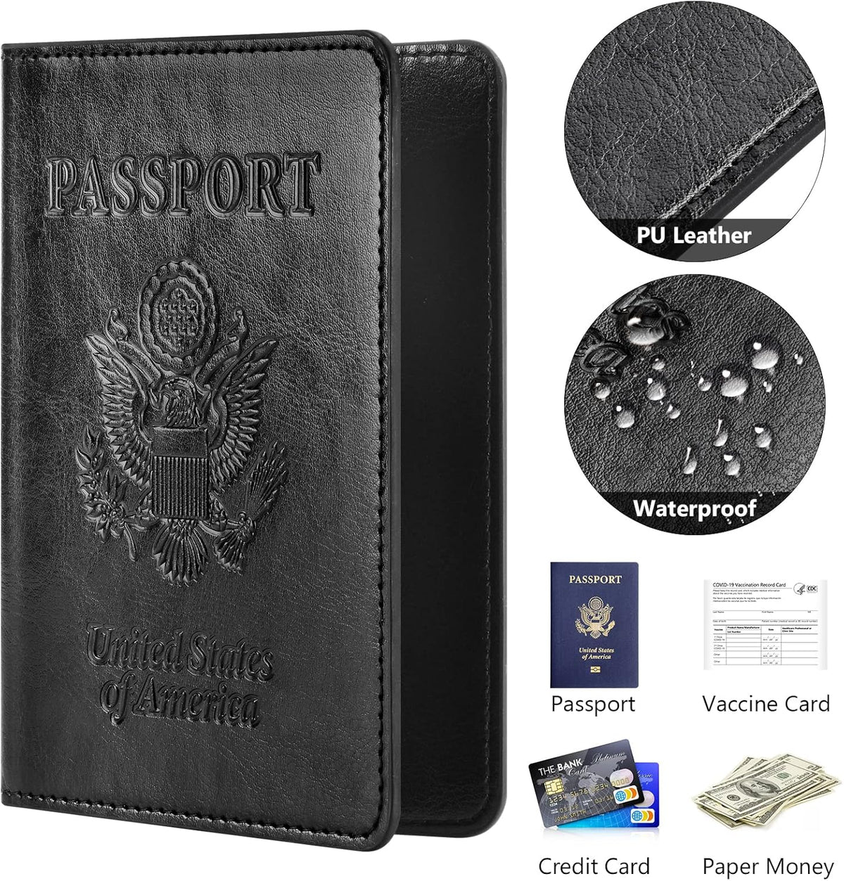 Eoehro Passport Holder for Travel Essentials, Passport Wallet Cover Case for Travel Must Haves Accessories,Passport Book Holders for Women and Men(black)