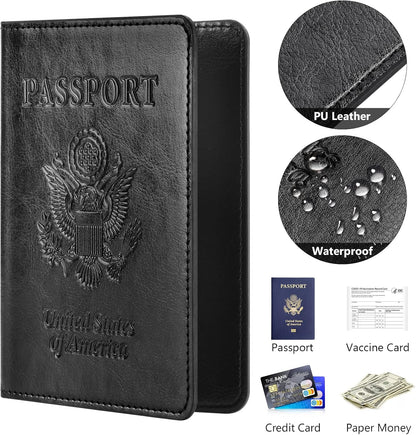 Eoehro Passport Holder for Travel Essentials, Passport Wallet Cover Case for Travel Must Haves Accessories,Passport Book Holders for Women and Men(black)