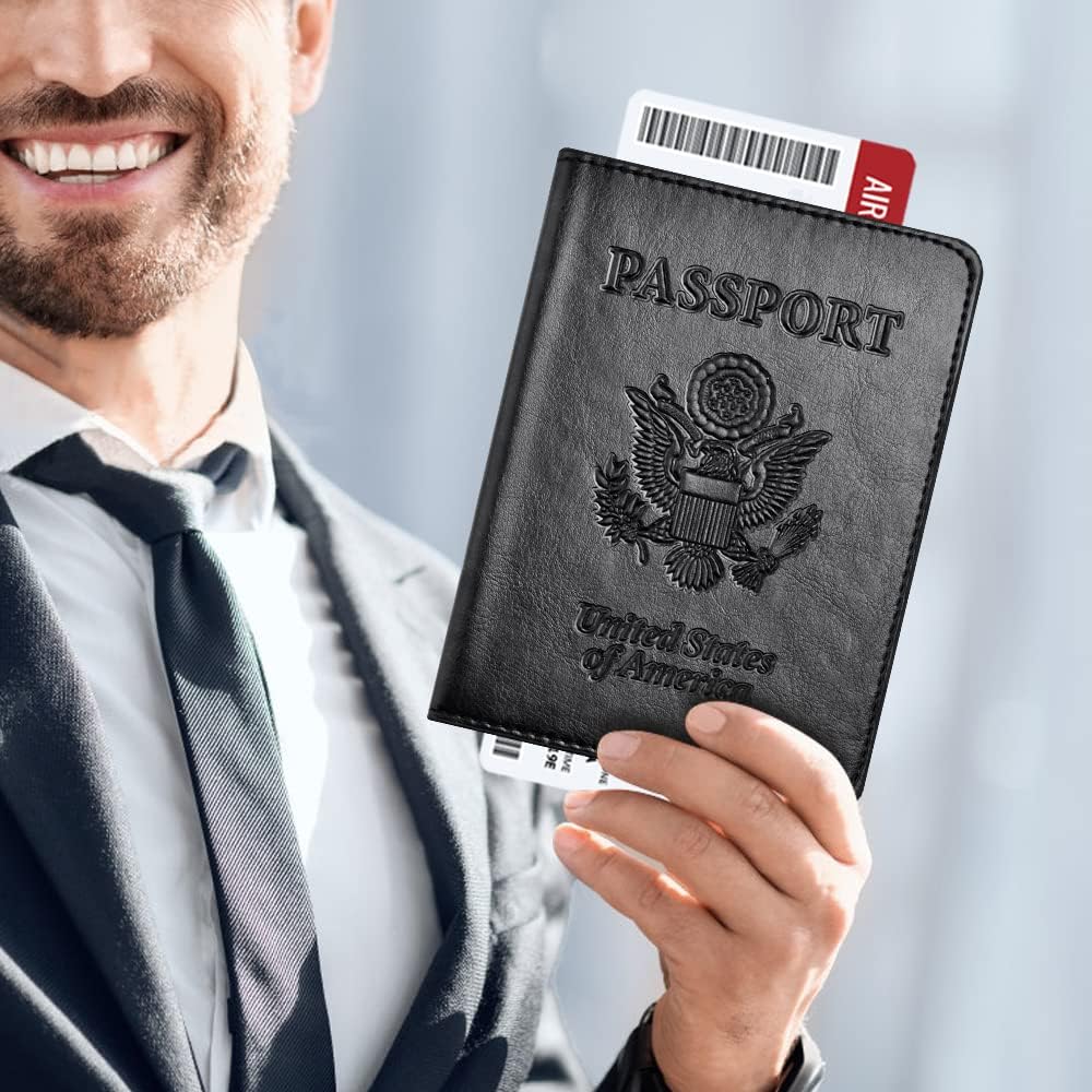 Eoehro Passport Holder for Travel Essentials, Passport Wallet Cover Case for Travel Must Haves Accessories,Passport Book Holders for Women and Men(black)
