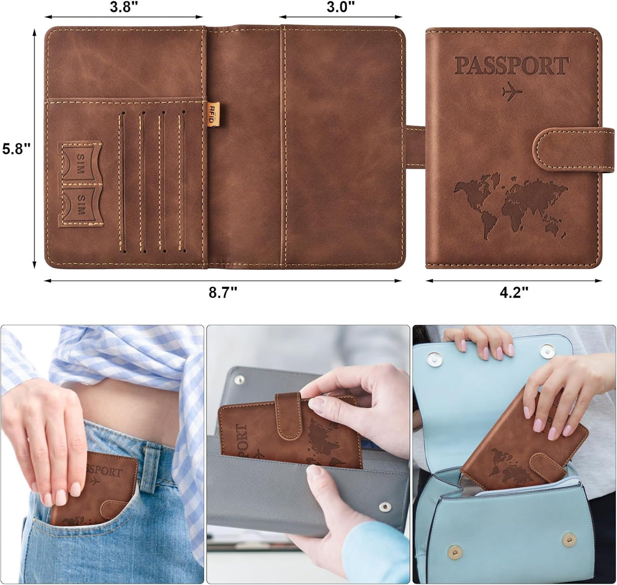 Eoehro Passport Holder for Travel Essentials, Passport Wallet Cover Case for Travel Must Haves Accessories,Passport Book Holders for Women and Men(black)